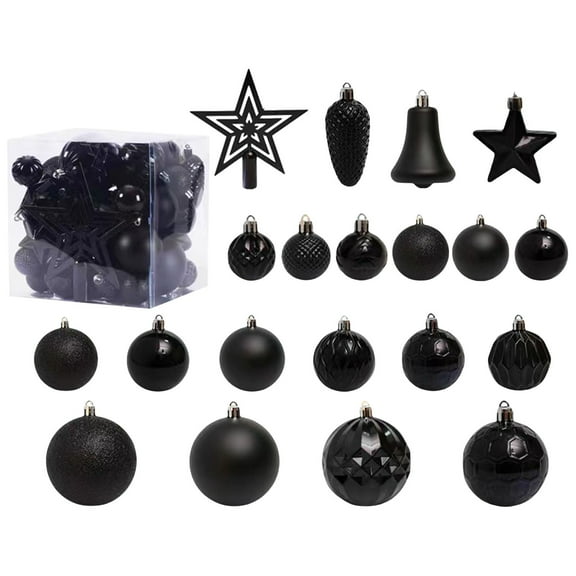 Black 45 Pcs Christmas Ornament Set Painted Shaped Plastic Tree Hanging Decor With Tree Topper Star For Xmas Decor
