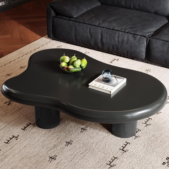 Black 46.06" L Cloud Free Shape Coffee Table with 3 Legs Cream Style Design Center Coffee Table for Living Room Round Corner End Table Funky Side Table for Bedroom Indoor