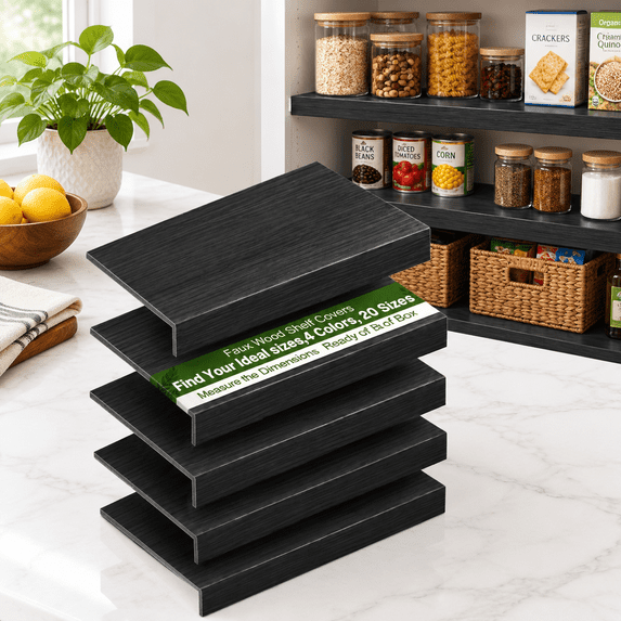 Vitamins Shelf Rack Black 46x12x2in Wire Shelf Covers, 5 Pack, Waterproof PVC Wood-Look ...