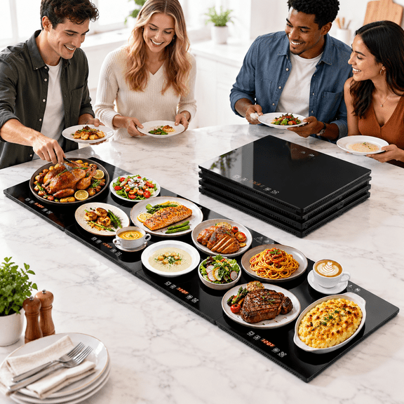 Black 47*15 Electric Buffet Server 4-in-1 Modular Food Warming Tray