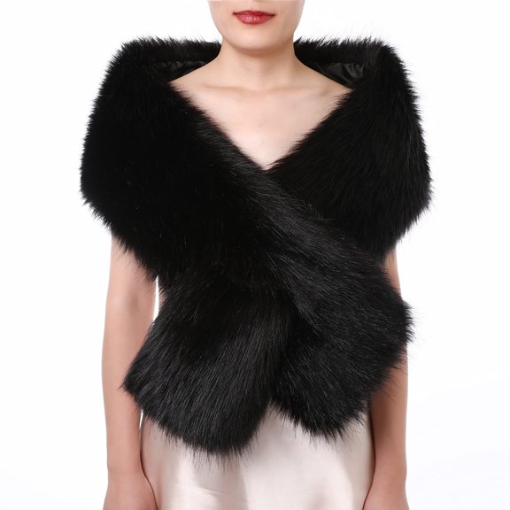 Black 48"/125cm Women's Winter Faux Scarf Wrap Collar Shawl Shrug