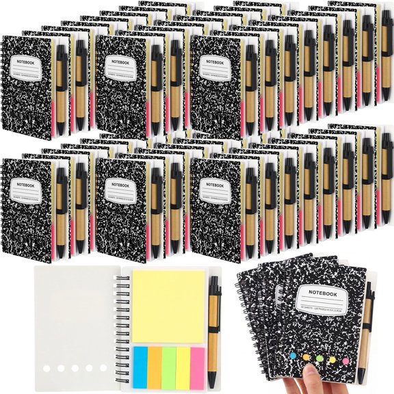 Black 48 Count Spiral Pocket Lined Notebooks with Pen and Sticky Notes