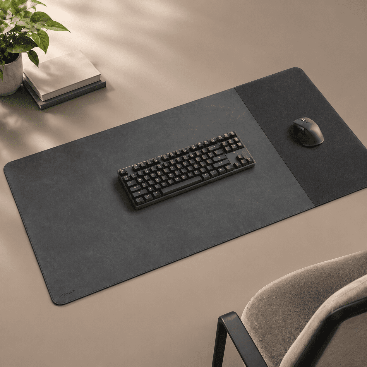 Black 48" x 19.7" Hybrid Leather Cloth Desk Mat for Work and Gaming ...