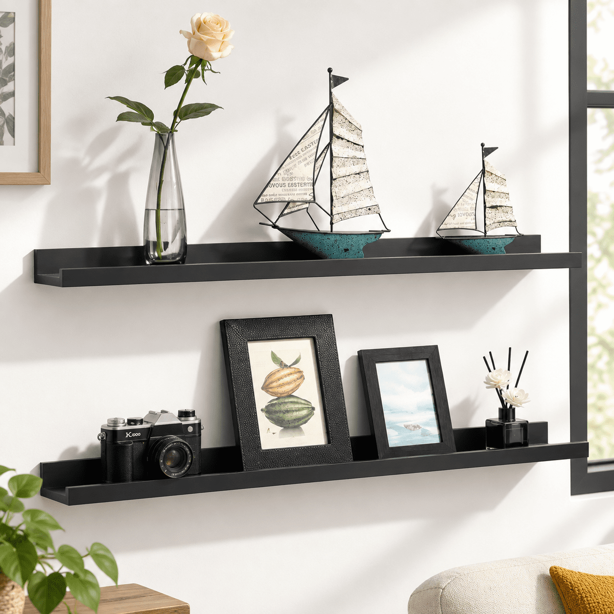 Black 48in set 2 Unbranded Floating Shelves for Wall Decor and Storage ...