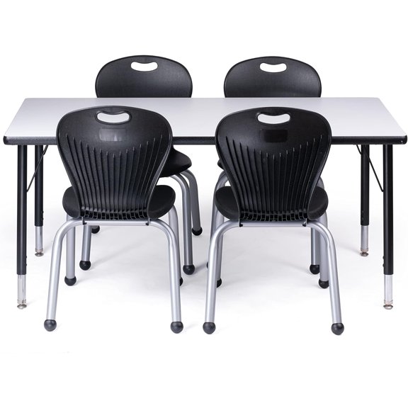Schooled 5-Piece Kids Table and Chair Set, Includes 24” x 48” Activity Table and 14” Classroom Chairs, Black