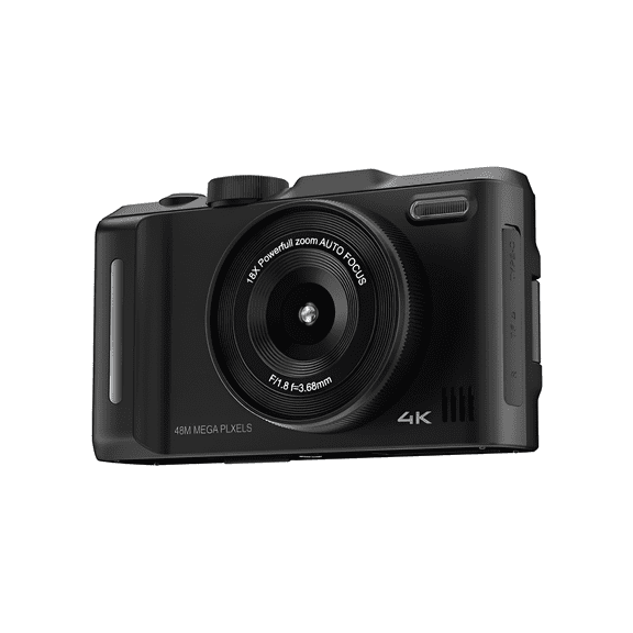 Black 4K Digital Camera, Flip Screen, 18X Zoom, for Vlogging & Travel