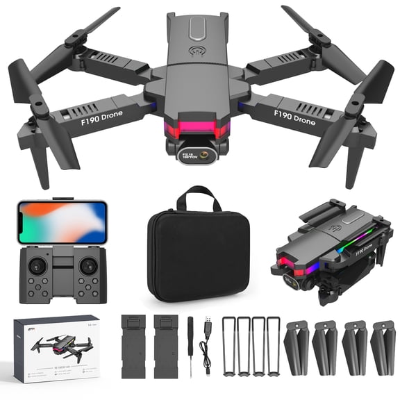 Black 4K Dual Camera Foldable Drone With Wifi Fpv, Altitude Hold, 2 Batteries, Extra Blades, Headless Mode, Mini Quadcopter For Aerial Photography