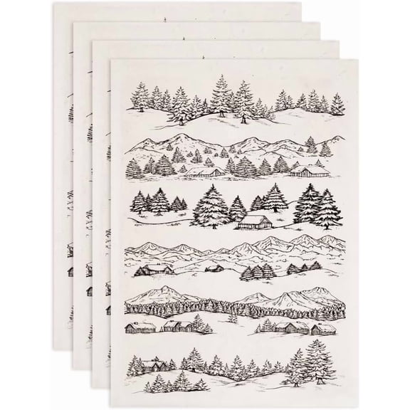 Black 4PCS Ink Mountain Forest Underglaze Transfers for Pottery Chinese Style Transfer Stickers Ceramic Decals Ceramic Underglaze Transfers for Pottery Overglaze Enamel Decal Waterslide Decal