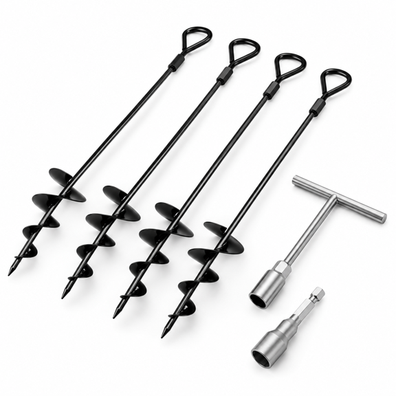 Black 4Pack-30" Heavy Duty Screw In Ground Anchor Trampoline Securing Kit