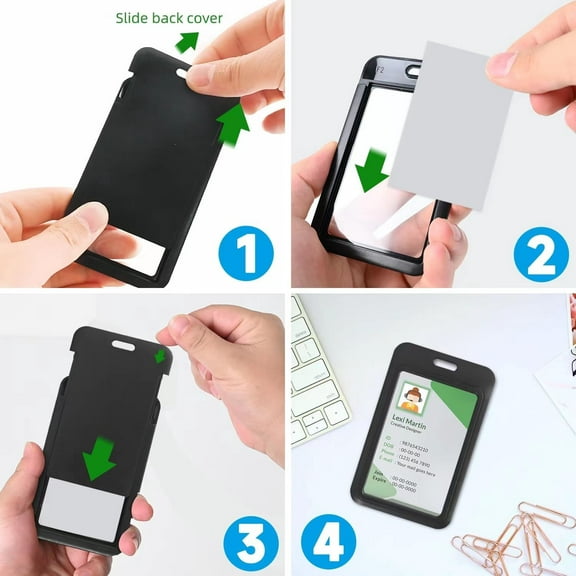 Black 4Pack Vertical ID Badge Holders with 2PCS Lanyards, 4PCS Heavy Duty Oval Badge Reels,Detachable Keychain, for Nurse Officer Teacher Security Staff Women Men