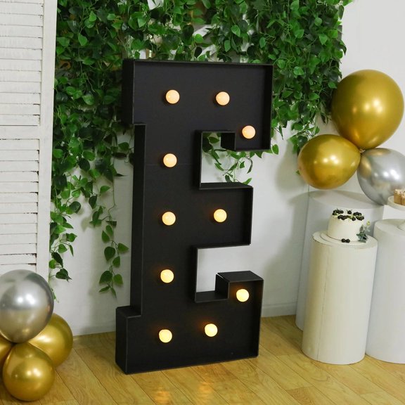 Black 4ft LED Marquee Letter E Pre-Cut Foam Board Lighted Sign Wedding Event Party