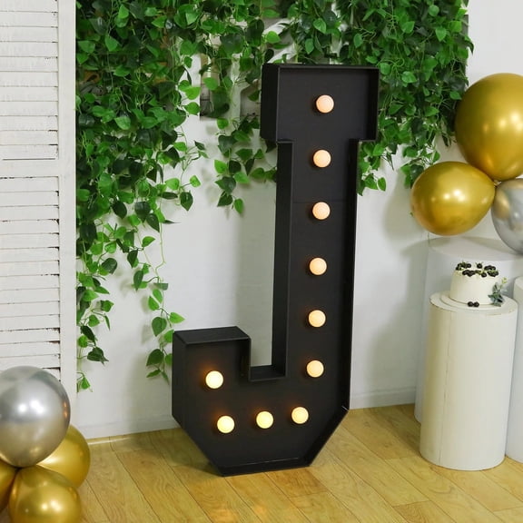 Black 4ft LED Marquee Letter J Pre-Cut Foam Board Lighted Sign Wedding Event Party