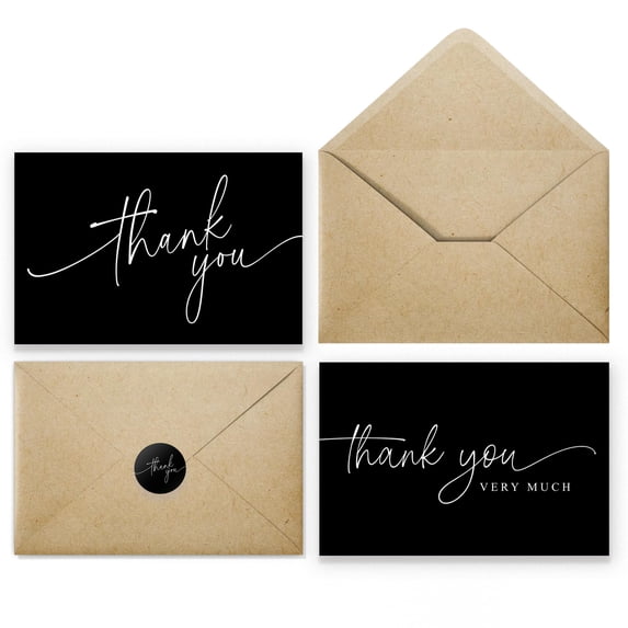 Black 4x6 Inch Thank You Cards Bulk Pack for Business, Wedding, Graduation, Funeral