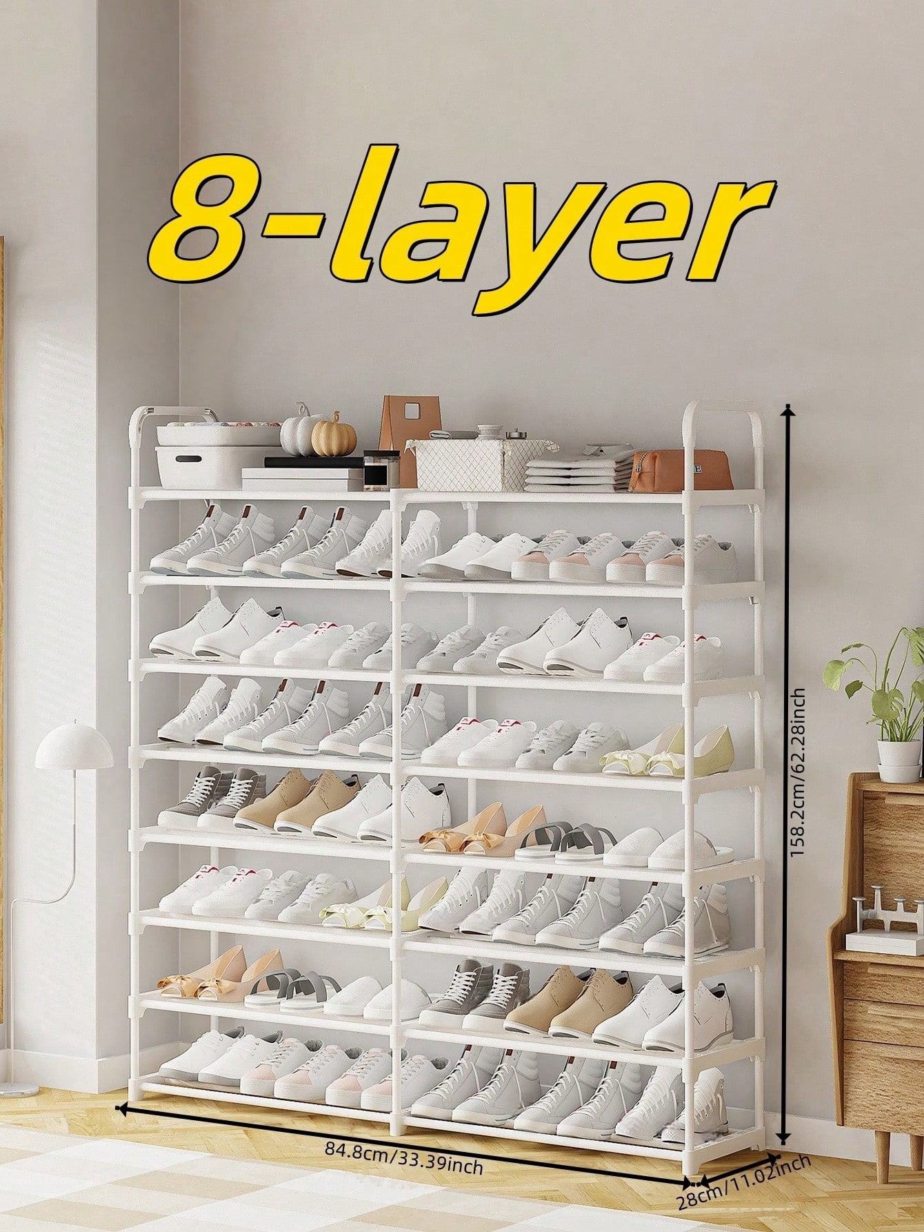 Black 5~8 Layer Shoe Rack With Sturdy Frame, Wide Shoe Cabinet, Easy ...