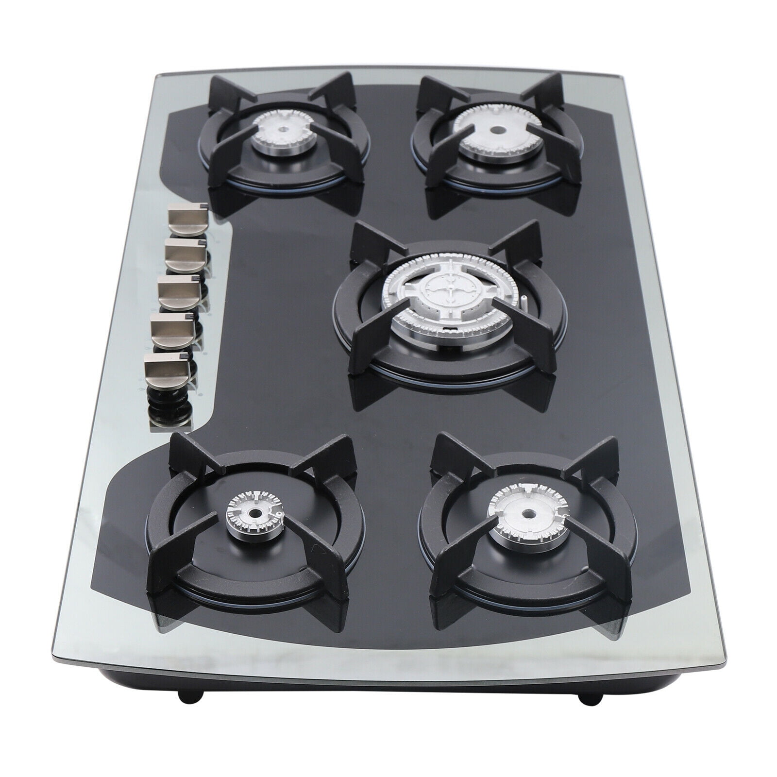 Black 5 Burner Gas Cooktops Automatic Pulse Ignition of the Battery