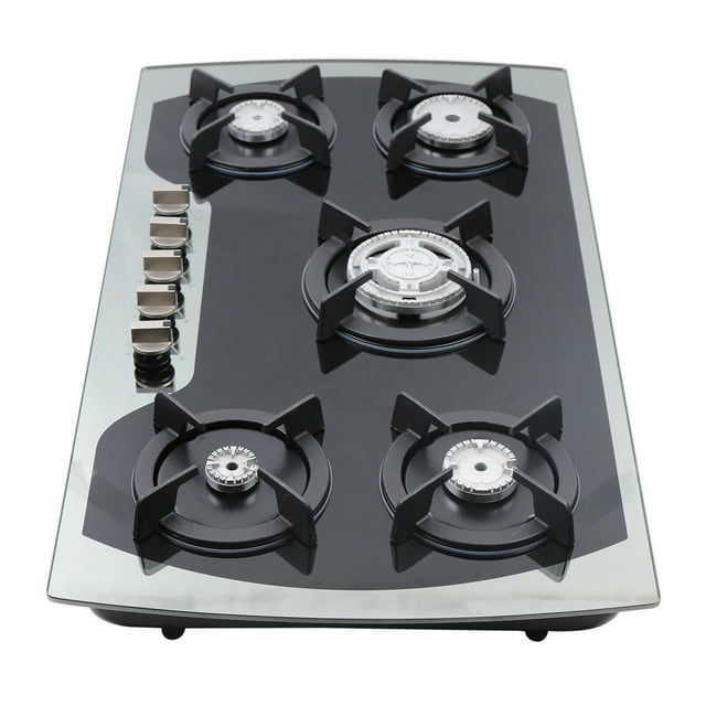 Black 5 Burner Gas Cooktops Automatic Pulse Ignition of the Battery with an LPG Conversion Kit