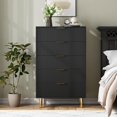 thumbnail image 1 of Black 5 Drawer Dresser for Bedroom, 48" Tall Modern Chest of Drawers with Gold Metal Handles & Anti-Tipping Device, Fluted Wooden Dresser Organizer for Living Room, Hallway, Kids Room, 1 of 7