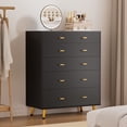 thumbnail image 1 of Cyehnenx Black 5 Drawer Dresser Tall Chest of Drawers for Bedroom & Closet Island with Glass Top & Jewelry Storage & Glass Dresser, 1 of 10
