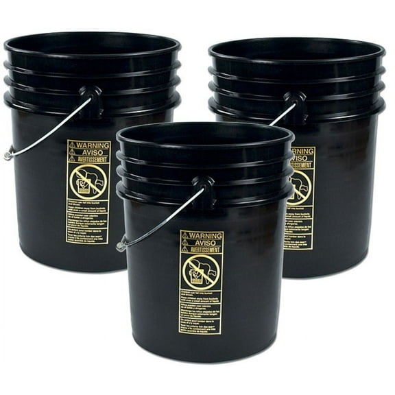 Black 5 Gallon Heavy Duty Plastic Buckets 3-Pack | 90 Mil Food Grade HDPE