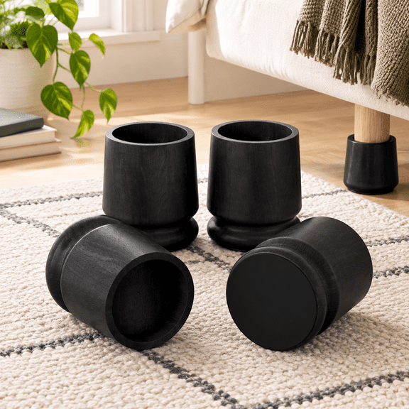 Black 5" Height 4" Actual Rise Heavy Duty Solid Wood Furniture Risers For Couches Desks and Beds