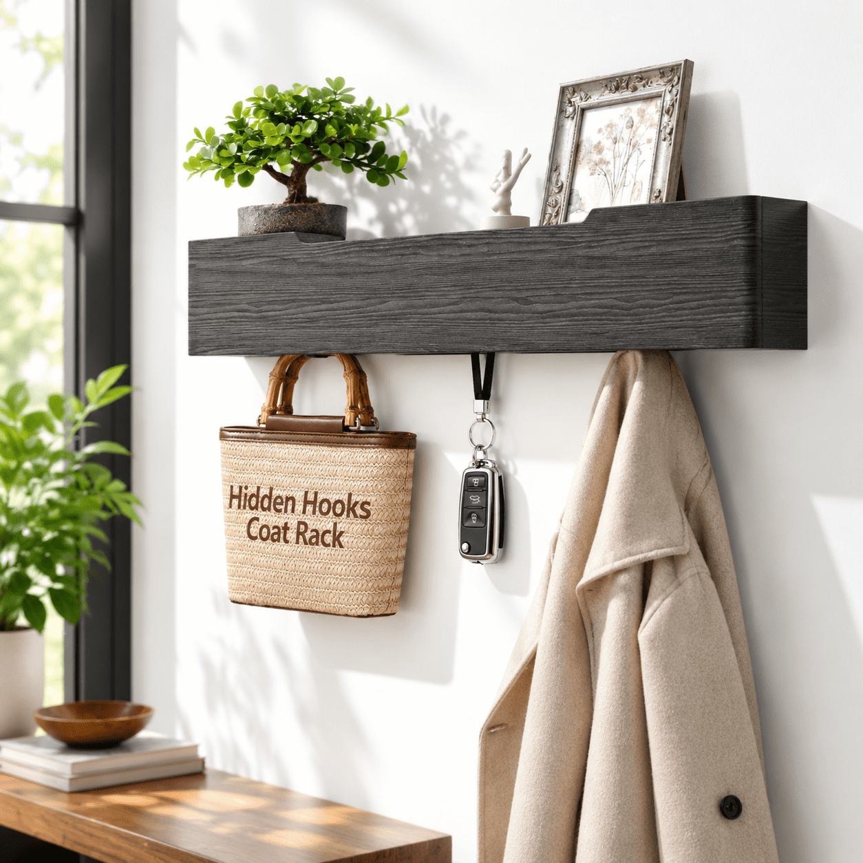 Wall Moount Rack Black 5 Hooks Modern Wooden Wall Mounted Coat Rack Entryway Organizer ...