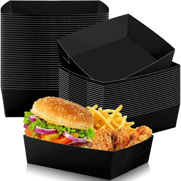 Black 5 LB Extra Large Paper Food Trays Disposable Food Boat Nacho Plate Serving Snack Trays Grease Resistant Self-assembly for St Patrick's Day Easter Birthday Party Supply (50 Pcs)