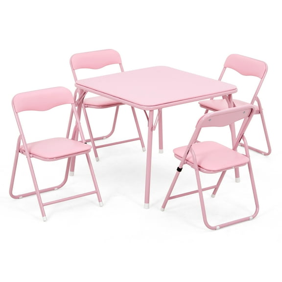 Black 5-Piece Kids Folding Table and Chair Set - Upholstered Metal Frame Activity Table Set for Eating, Reading & Playing