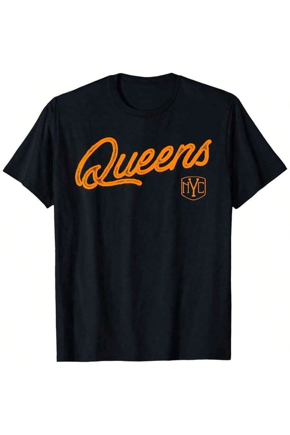Black 5 Queens NYC Retro Script Graphic T-Shirt For Women