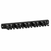 PLERISE Mop and Broom Holder Wall Mount - Stainless Steel, Heavy Duty, Self Adhesive, Non-slip, Black - 5 Racks & 4 Hooks