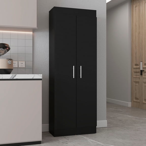 Black 5 - Shelf Storage Cabinet - Conceal Clutter in Kitchen - Kitchen Utility - Ample Shelving