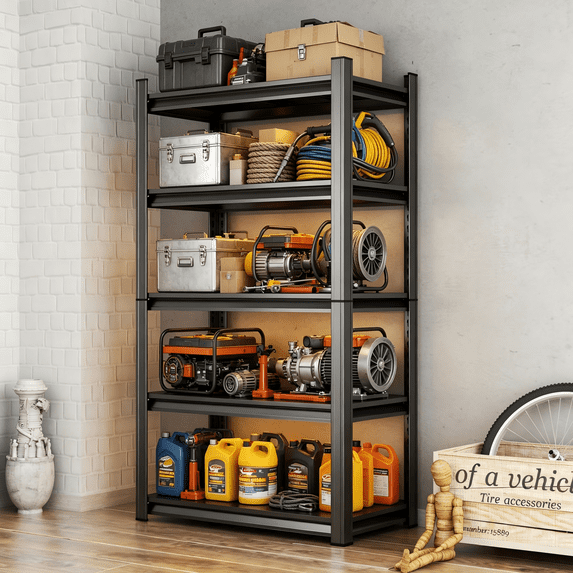 Black 5-Tier Garage Storage Shelving, 40"W Adjustable Heavy Duty Metal Rack 3020LBS, 16"D x 72"H Steel Shelves & Organizer for Supermarket Basement Outdoor Organization