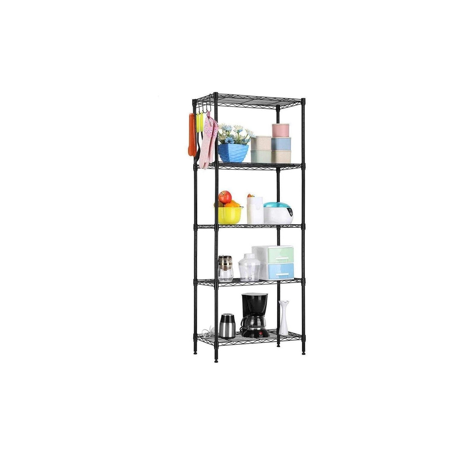 Black 5Tier Layer Shelf Adjustable Wire Metal Shelving Rack Garage