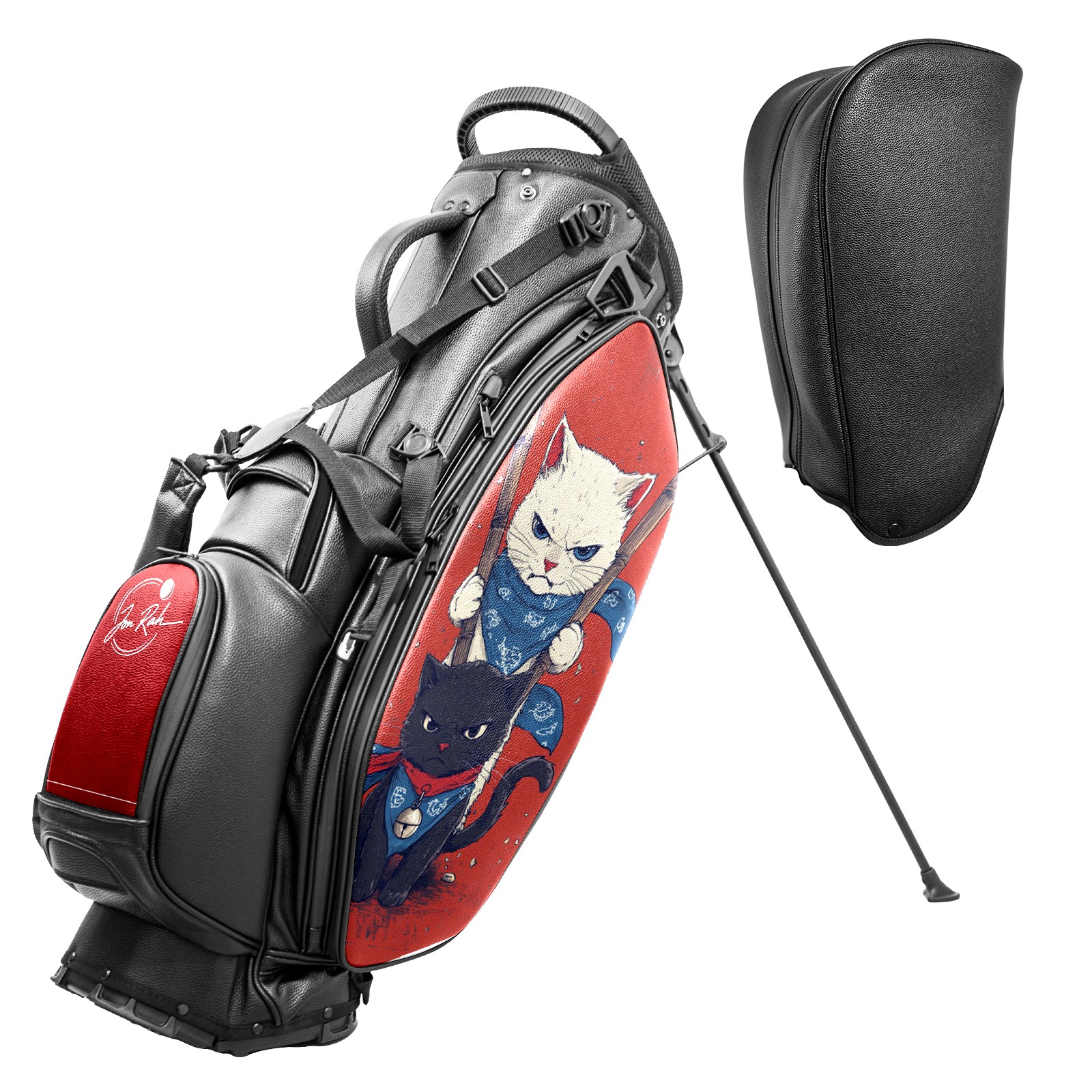 Black 5 Ways Divider Golf Bag Waterproof Leather Golf Stand Bag Large Capacity & Versatile Personalized Customized Printing Golf Club Bag for Men Women Jongolfball