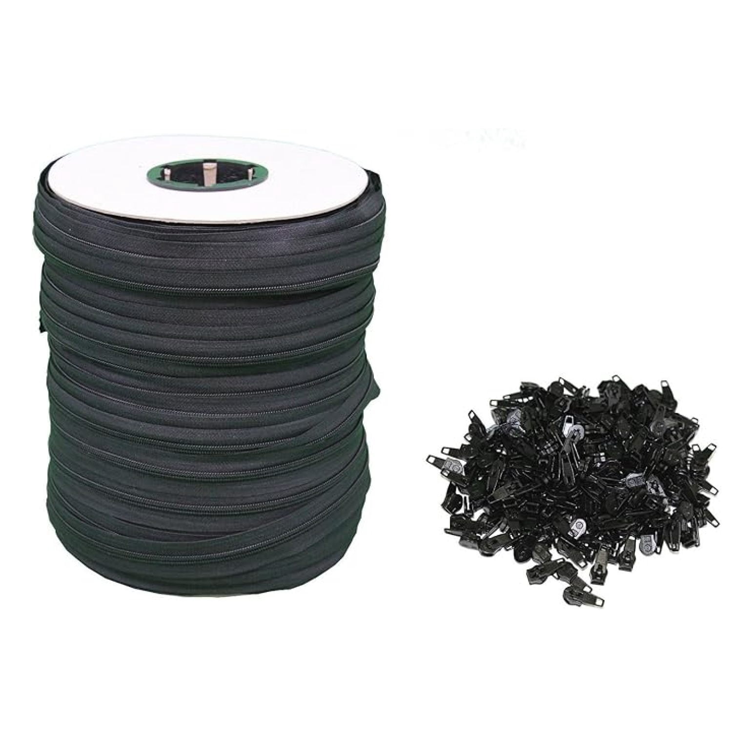 Black #5 Zipper 250 Yards [750 Ft] Roll - Includes 200 Zipper Heads