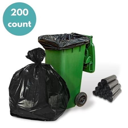 Black 50-60 Gallon Trash Can Liner 38" x 58" LLDPE 2 Mil Capacity Wastebasket Bag for Office, Home Waste Bin, Pet Waste Bags - 200 Bags