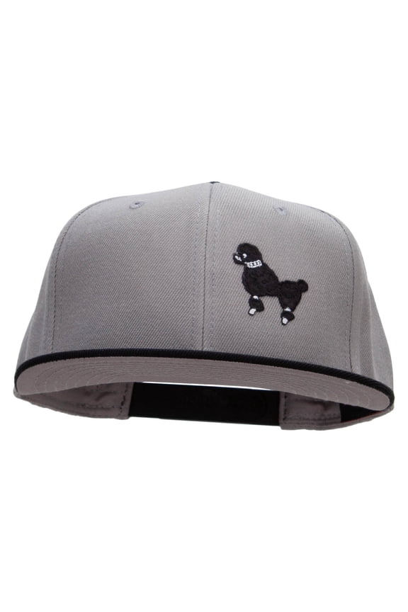 Black 50's Poodle Embroidered Patched Wool Blend Pro Style 2 Tone Snapback - Black Grey OSFM