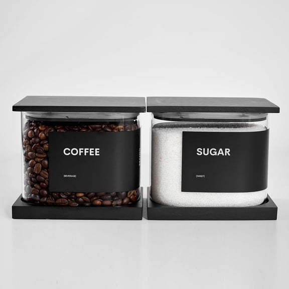 Black 50oz Square Glass Food Storage Jars with Lids for Kitchen Pantry Organization