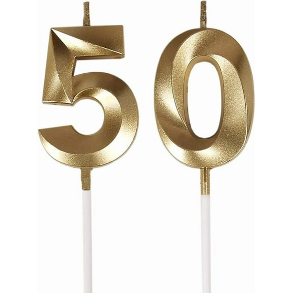 50th Birthday Candles,Gold Number 50 Cake Topper for Birthday Decorations Party Decoration
