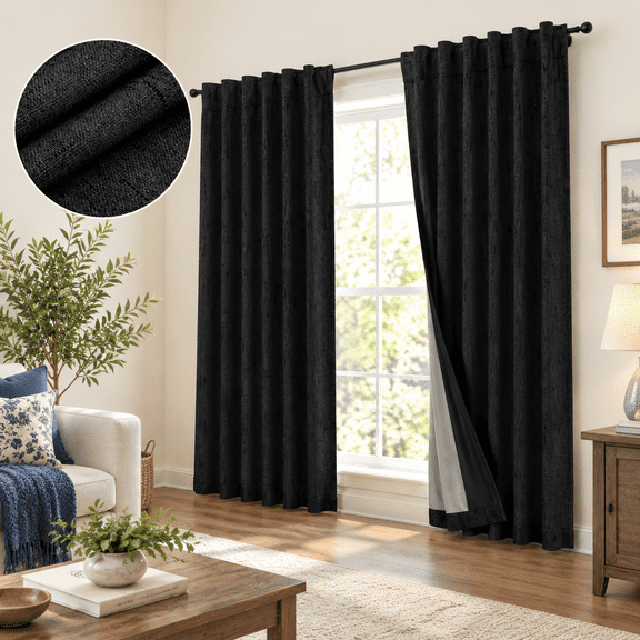 Black 52"W x 54"L (Pack of 2) Tab Pocket Blackout Curtain Panels