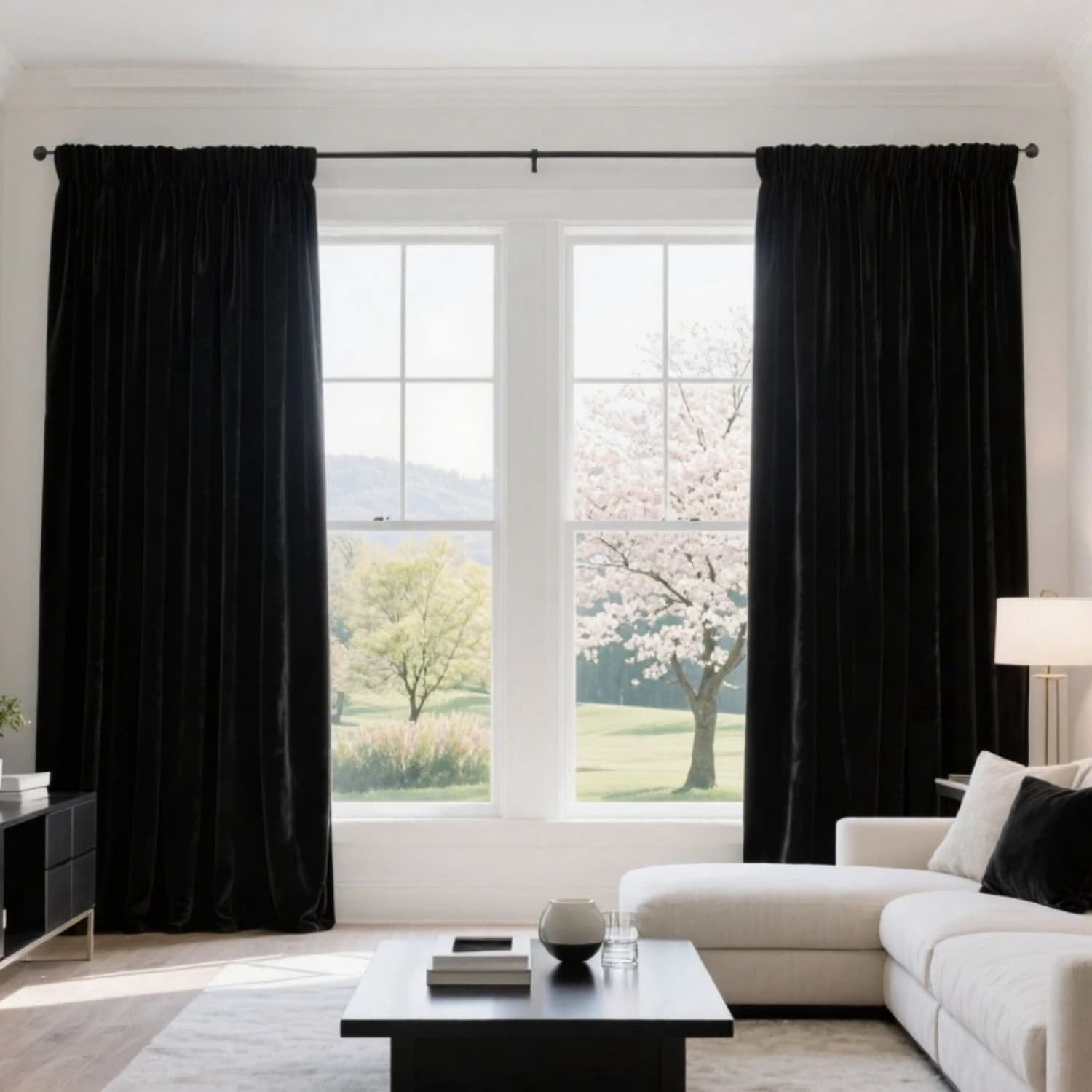 Black 52 X 120 Velvet Curtains for Bedroom & Living Room, Thermal Insulated Light Filtering Drapes, Noise Reducing Rod Pocket Window Treatments, 2 Panels