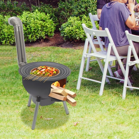 Black 52cm FloorStanding WoodBurning Stove 1.2mm Steel Plate, 150kg Load Capacity, 4 Interchangeable Wok Rings (2540cm), Grill Rack, Ash Tray & Chimney, Indoor/Outdoor Cooking