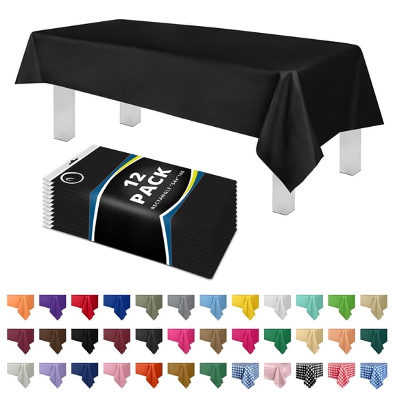 Black 54in. x 108in. Rectangle Plastic Disposable Tablecloth 12 Pack