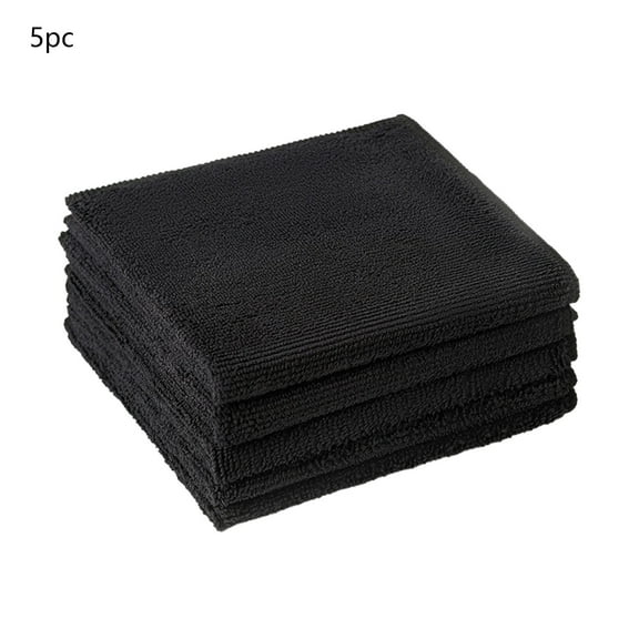 Black 5Pc Microfiber Cleaning Cloths Set Super Absorbent Lint Free With High Density, Reusable And Quick Dry Material For Kitchen, Car, Window, Table Cleaning Size 11.81X11.81In Weight 0.3