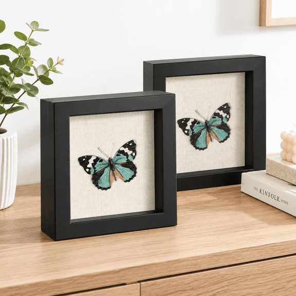 Black 5x5 2P Shadow Box Frame with Linen, Sturdy Rustic Memory Display Case