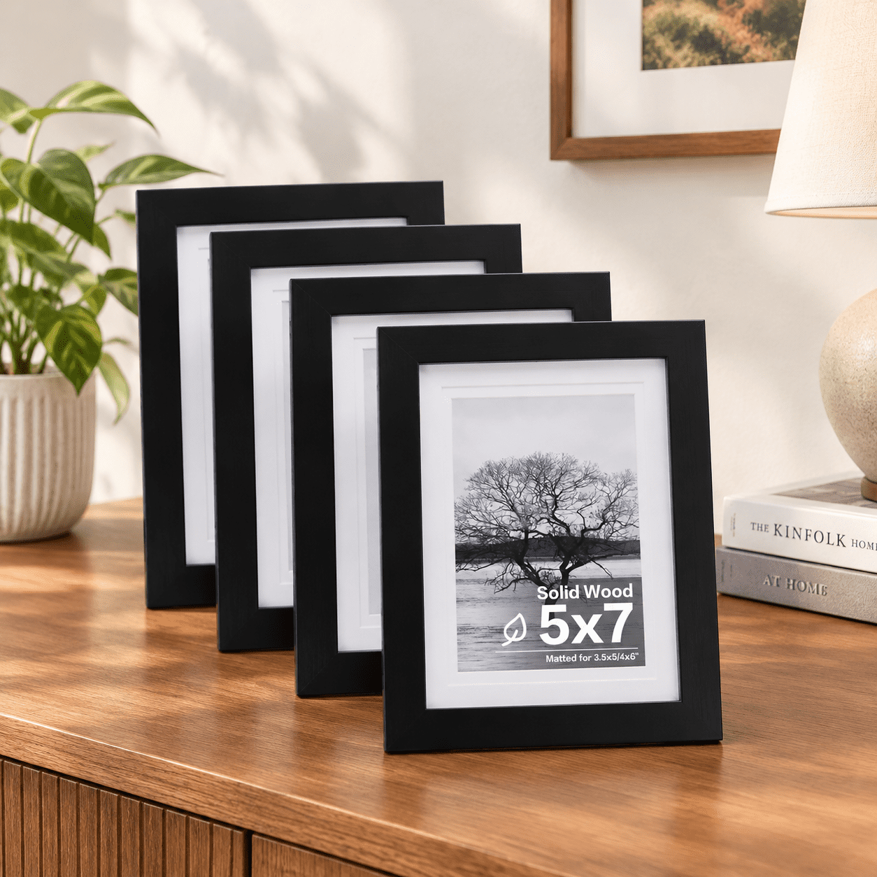 Black 5x7 Picture Frame with Solid Wood Construction for Table Top and ...