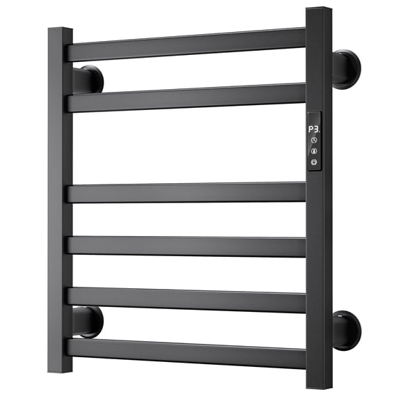 Black 6 Bar Electric Towel Warmer Wall Mounted with Timer and Temperature Control