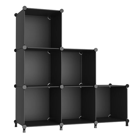 Black 6-Cube Stackable Plastic Shelving Bookcase Storage Organizer