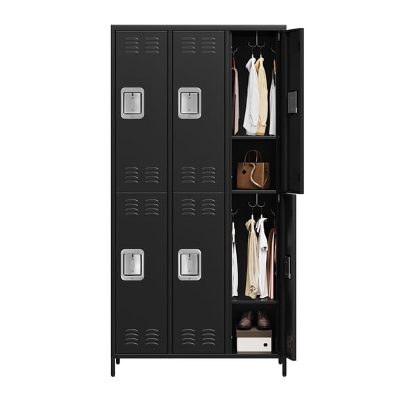 Black 6-Door Multi-Hook Metal Employee Storage Locker
