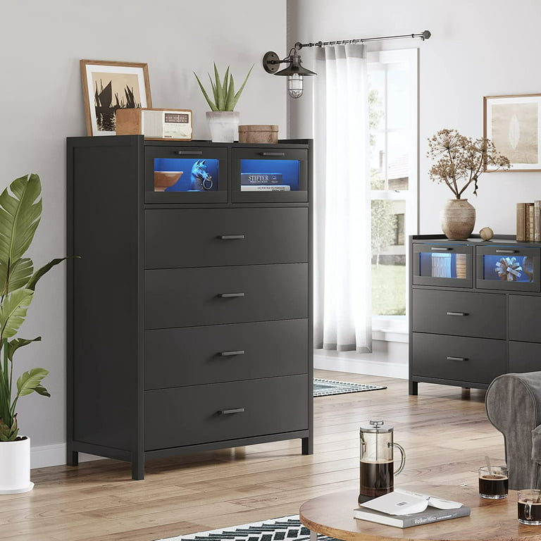Black Dresser with 6 Drawers for Bedroom, Narrow Tall Chest of Drawers  Storage Tower Clothes Organizer for Living Room 