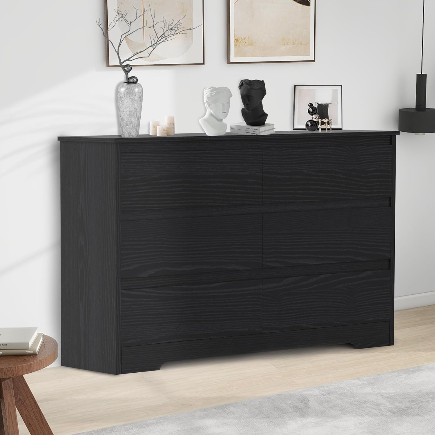 Black 6 Dresser Drawers for Bedroom, Modern Handleless Wooden Dresser ...